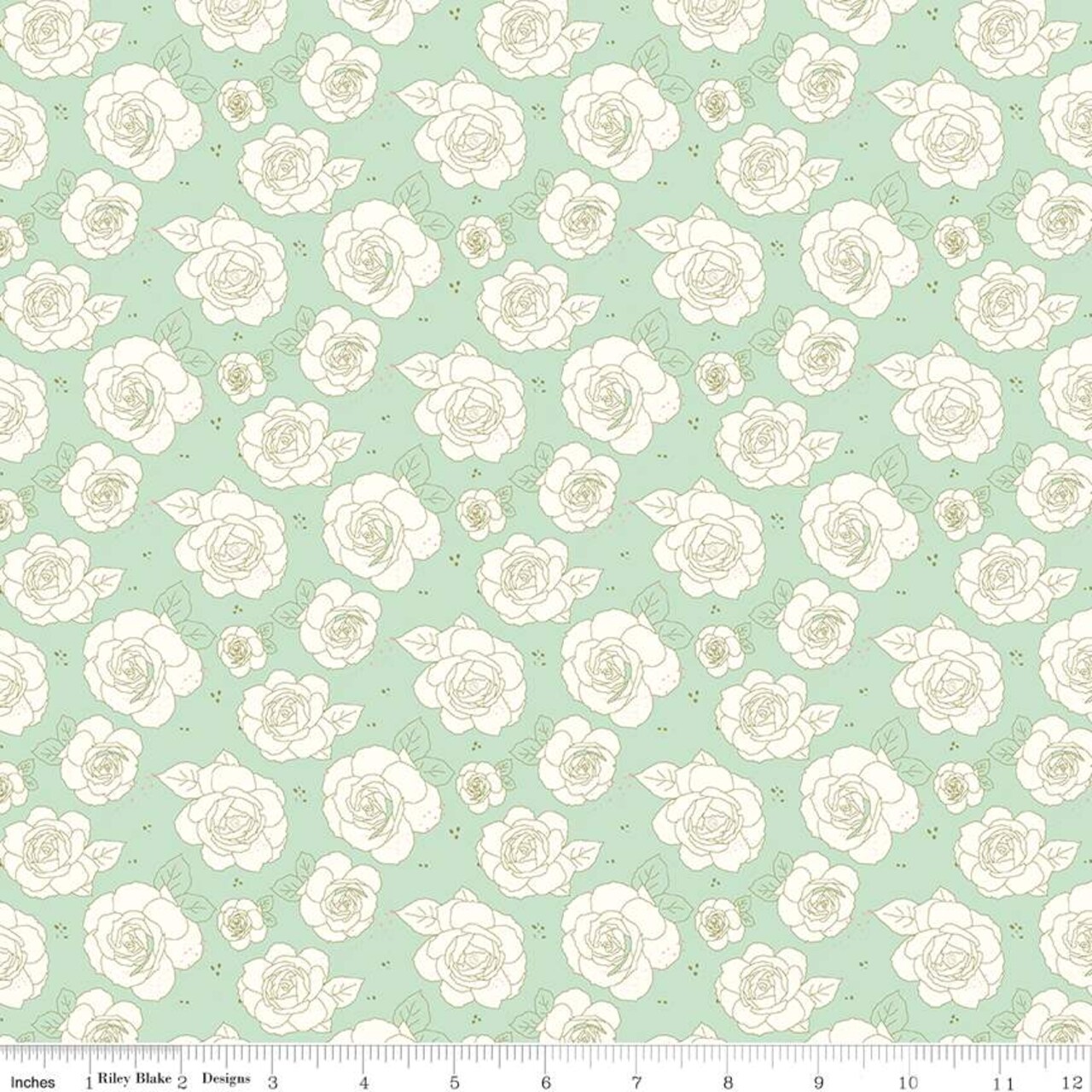 Fabric Riley Blake Mint Roses Sunsetridge by the Quarter Yard C15731-MINT